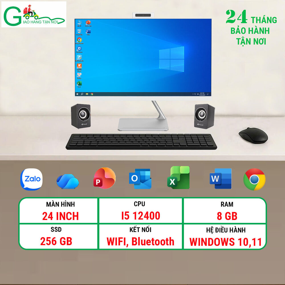 Máy tính để bàn All in One LCD 24 inch/i5 12400/ram 8G/SSD 256GB/Trắng