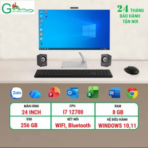 Máy tính để bàn All in One LCD 24 inch/i7 12700/ram 8G/SSD 256GB/Trắng
