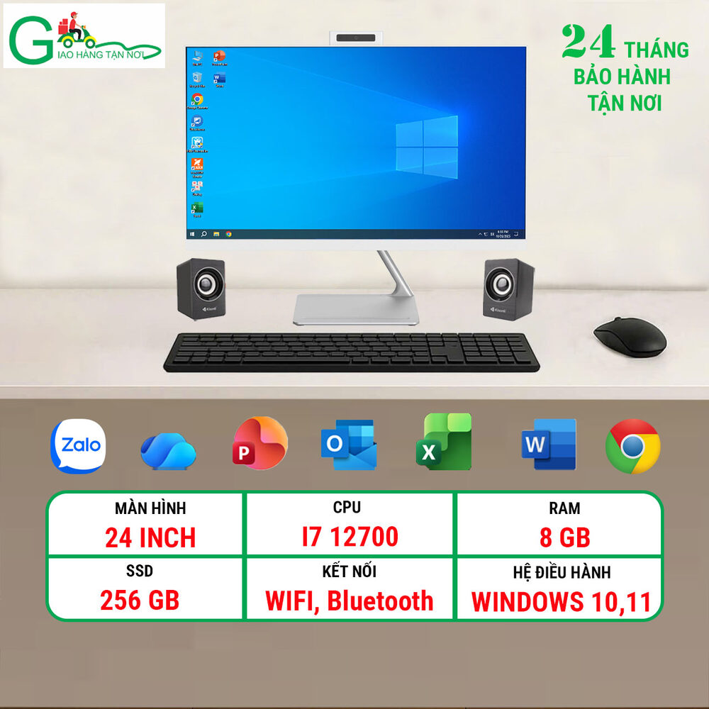 Máy tính để bàn All in One LCD 24 inch/i7 12700/ram 8G/SSD 256GB/Trắng