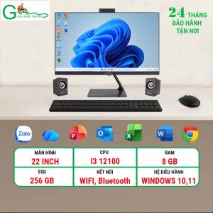 Máy tính để bàn All in One LCD 22 inch/i3 12100/ram 8G/SSD 256GB/Đen