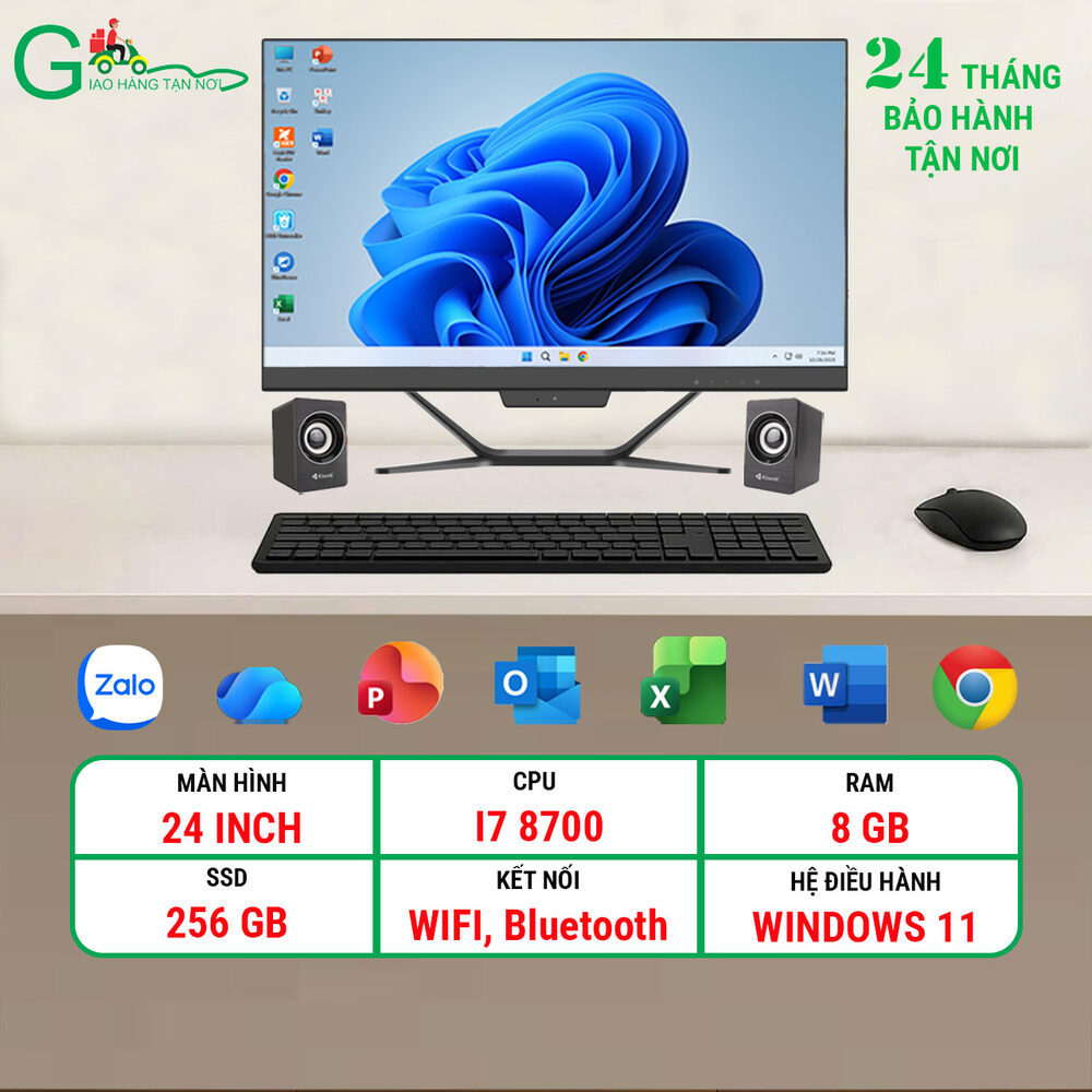 Máy tính để bàn All in One LCD 24 inch/i7 8700/ram 8G/SSD 256GB/Đen